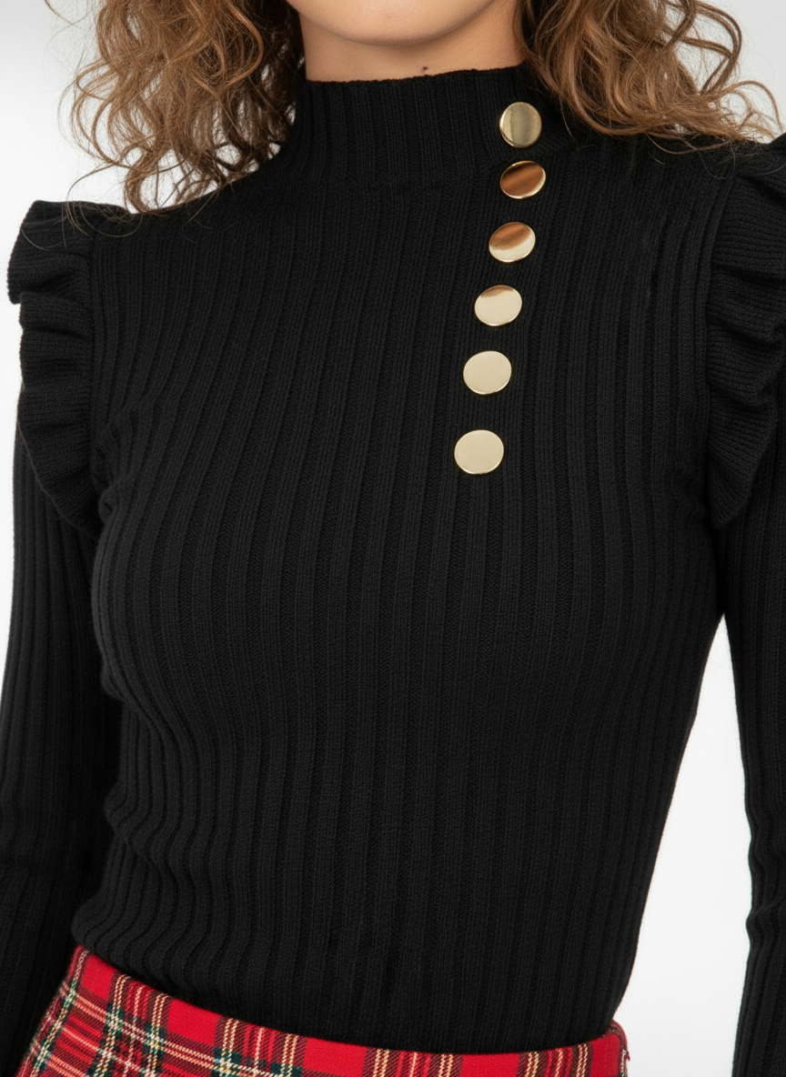 Royale Button Ruffle Knit